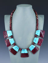 Native American Santo Domingo Spiny Oyster Mosaic Inlay Necklace - PuebloDirect.com