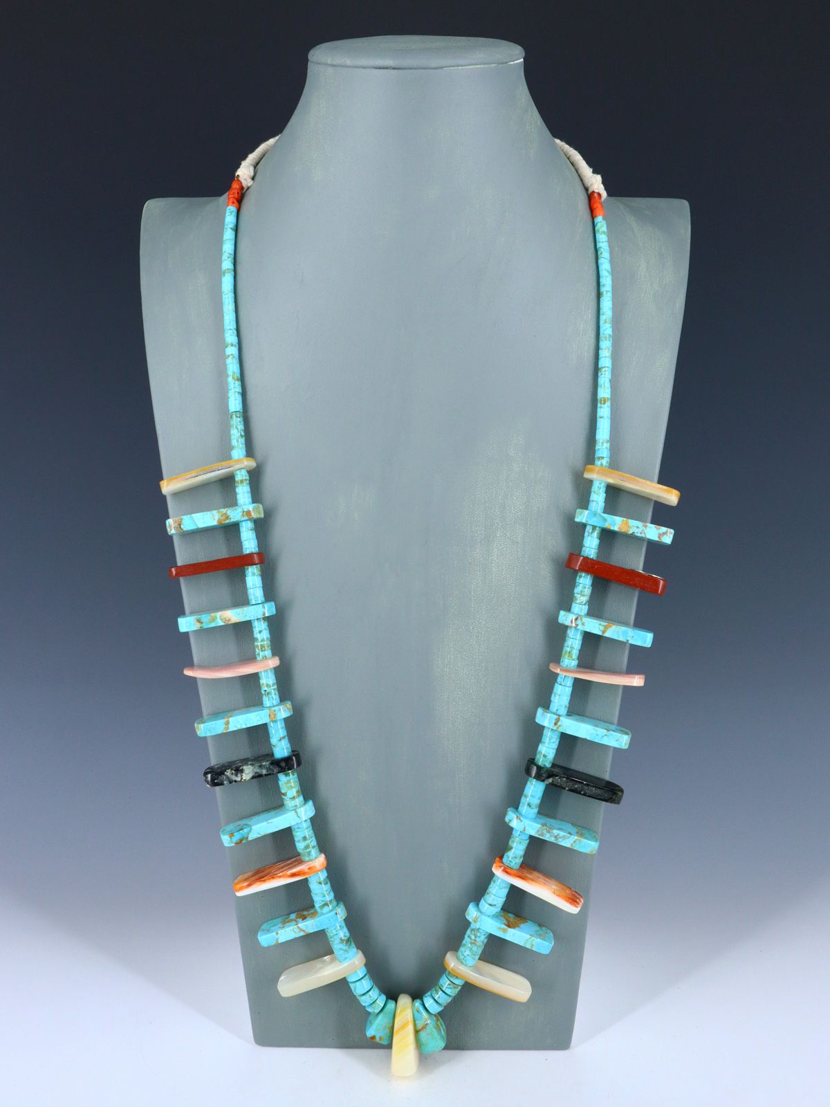 Native American Jewelry Single Strand Turquoise Multistone Tab Necklace - PuebloDirect.com