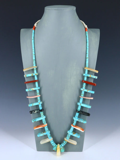 Native American Jewelry Single Strand Turquoise Multistone Tab Necklace - PuebloDirect.com