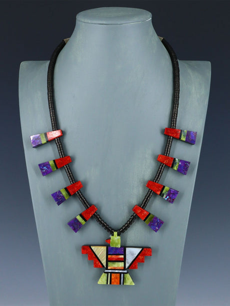 Santo Domingo Thunderbird Mosaic Necklace - PuebloDirect.com