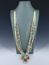 Santo Domingo Jewelry Five Strand Heishi Mosaic Thunderbird Necklace - PuebloDirect.com