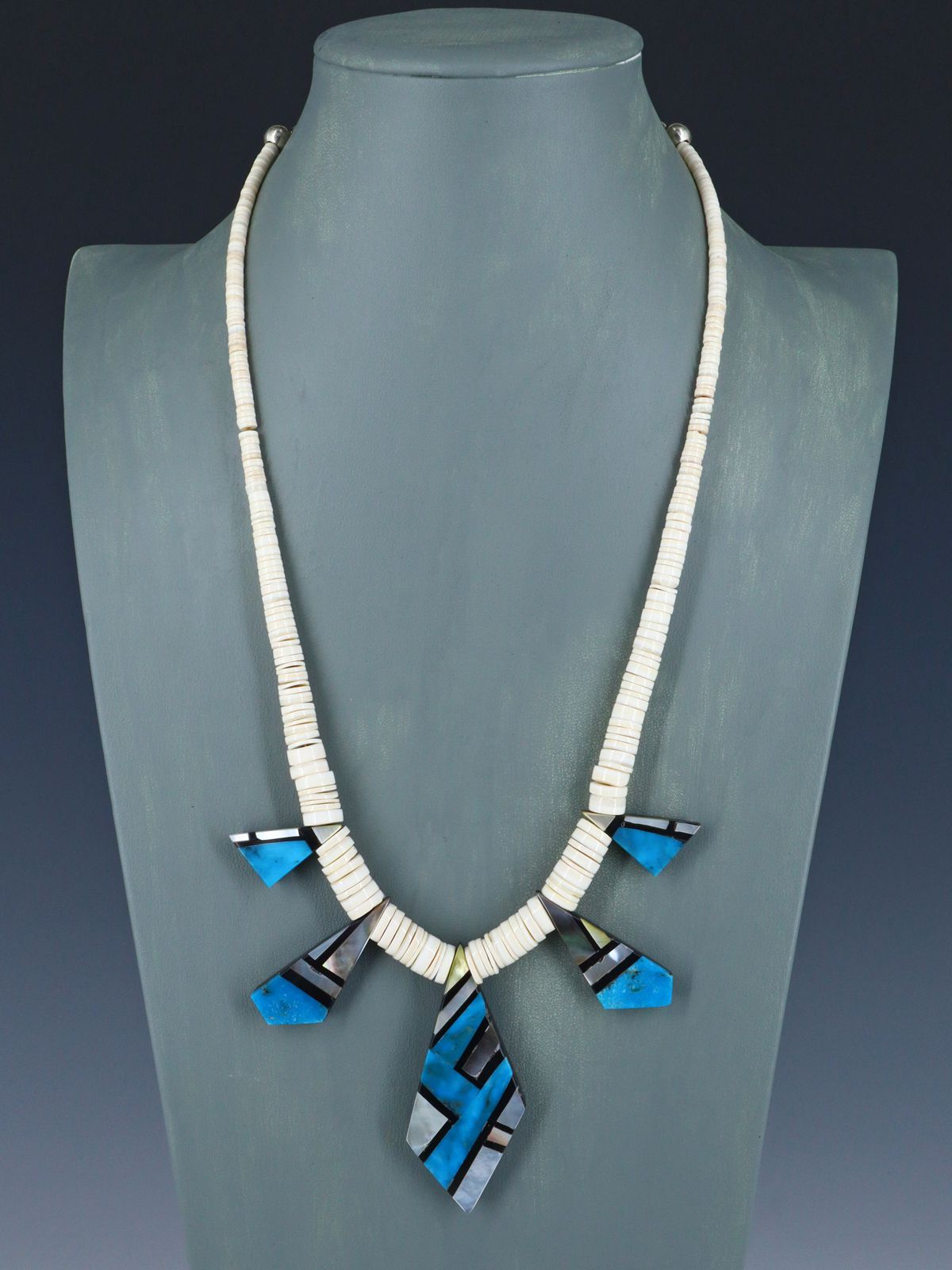 Native American Santo Domingo Turquoise Mosaic Inlay Necklace - PuebloDirect.com