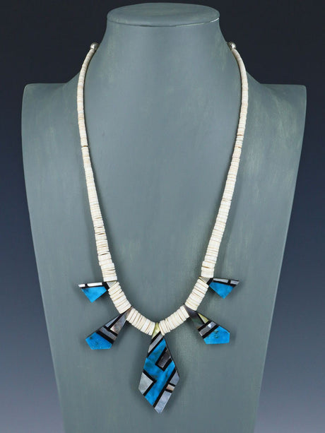Native American Santo Domingo Turquoise Mosaic Inlay Necklace - PuebloDirect.com