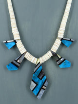 Native American Santo Domingo Turquoise Mosaic Inlay Necklace - PuebloDirect.com