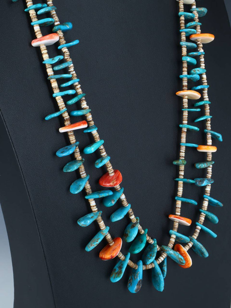 Native American Spiny Oyster and Turquoise Tab Necklace - PuebloDirect.com