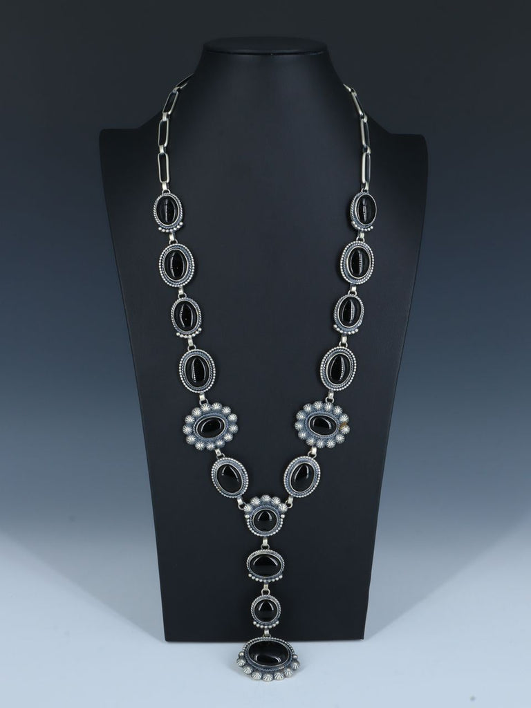 Native American Sterling Silver Black Onyx Lariat Y Necklace - PuebloDirect.com
