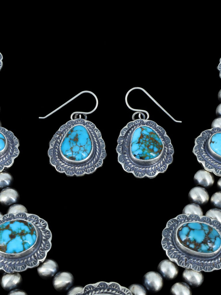 Lone Mountain Turquoise Sterling Silver Squash Blossom Necklace Set - PuebloDirect.com