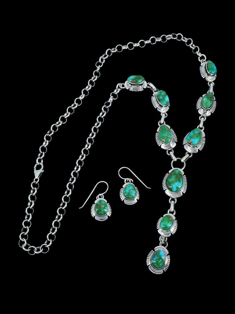 Native American Sterling Silver Sonoran Gold Turquoise Lariat Necklace - PuebloDirect.com