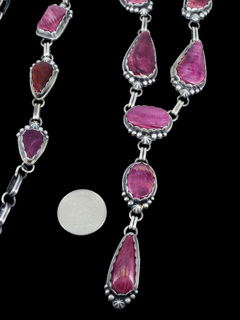 Native American Sterling Silver Spiny Oyster Lariat Y Necklace - PuebloDirect.com