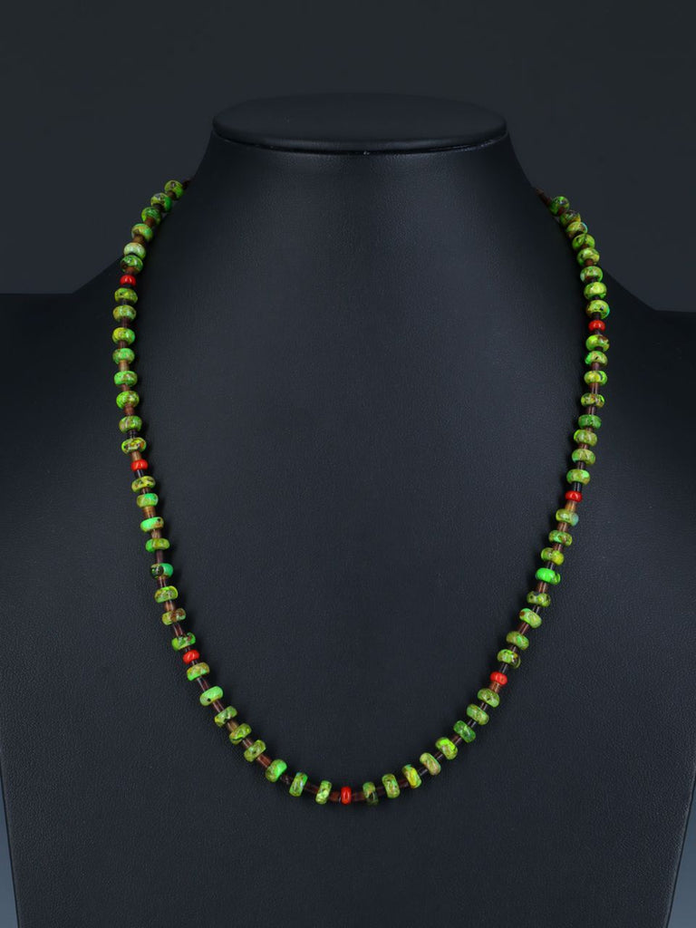 Native American Dyed Mojave Turquoise Heishi Necklace - PuebloDirect.com