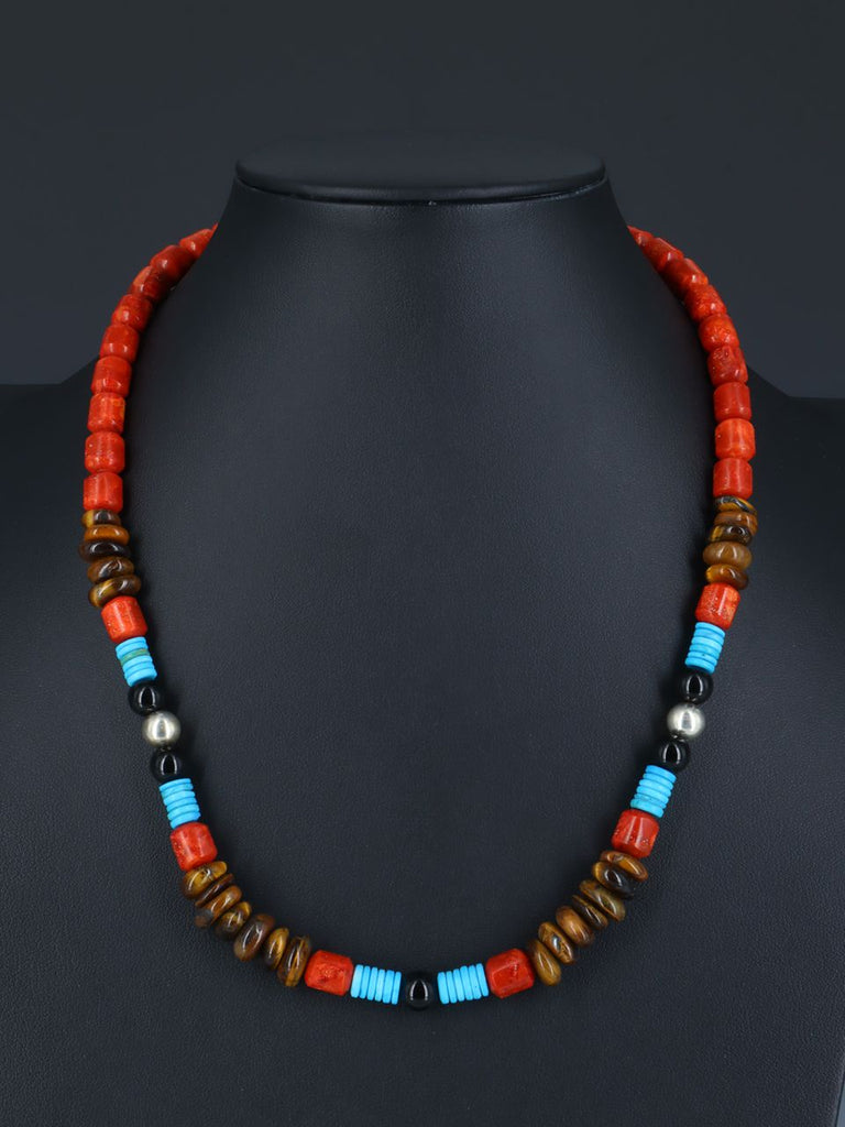 Santo Domingo Single Strand Apple Coral and Turquoise Necklace - PuebloDirect.com