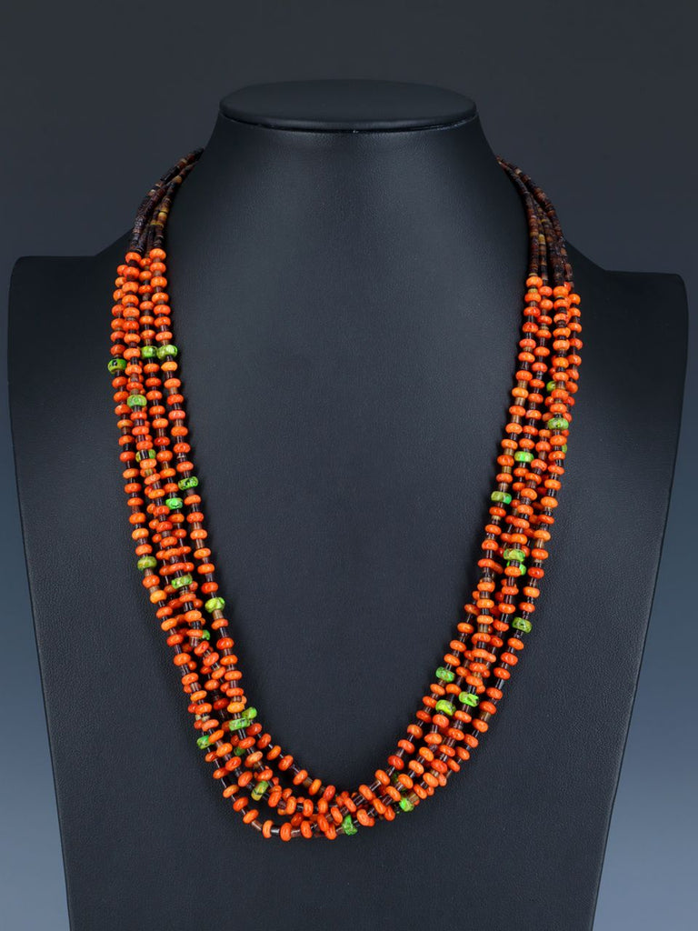 Native American Apple Coral and Heishi Five Strand Necklace - PuebloDirect.com