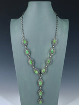 Navajo Sonoran Gold Turquoise Sterling Silver Lariat Necklace - PuebloDirect.com