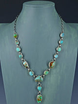 Native American Sterling Silver Blue and Green Turquoise Lariat Necklace - PuebloDirect.com