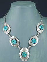 Navajo Jewelry Turquoise Carved Flowers Choker Necklace - PuebloDirect.com