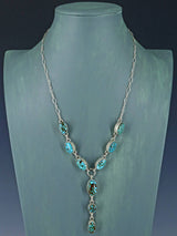 Navajo Kingman Turquoise Sterling Silver Petite Lariat Necklace - PuebloDirect.com