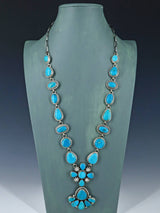 Native American Jewelry Sterling Silver Turquoise Lariat Necklace - PuebloDirect.com
