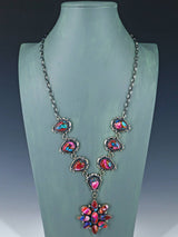 Native American Turquoise and Spiny Oyster Sterling Silver Lariat Necklace and Earring Set