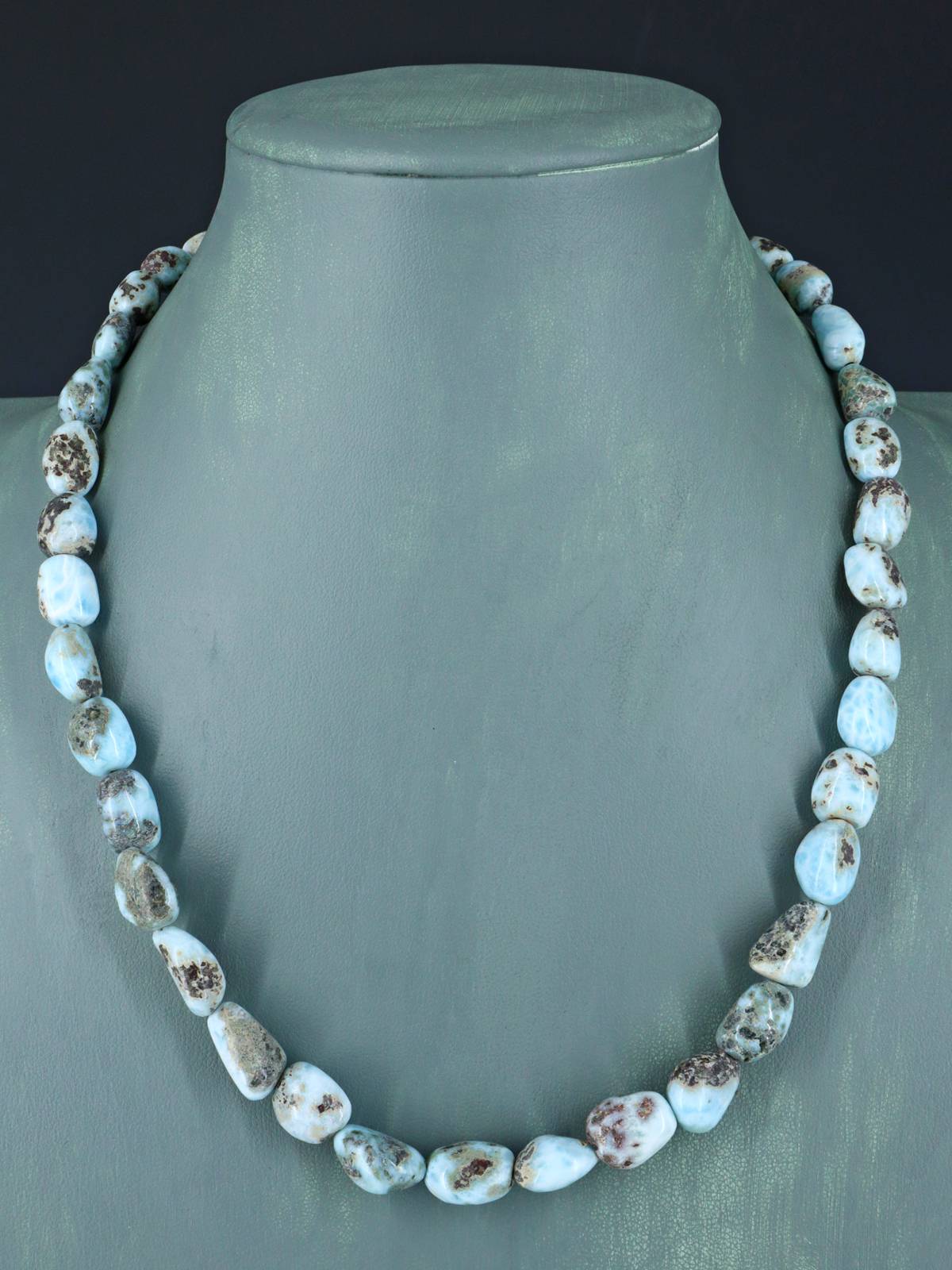 20" Navajo Single Strand Larimar Nugget Necklace