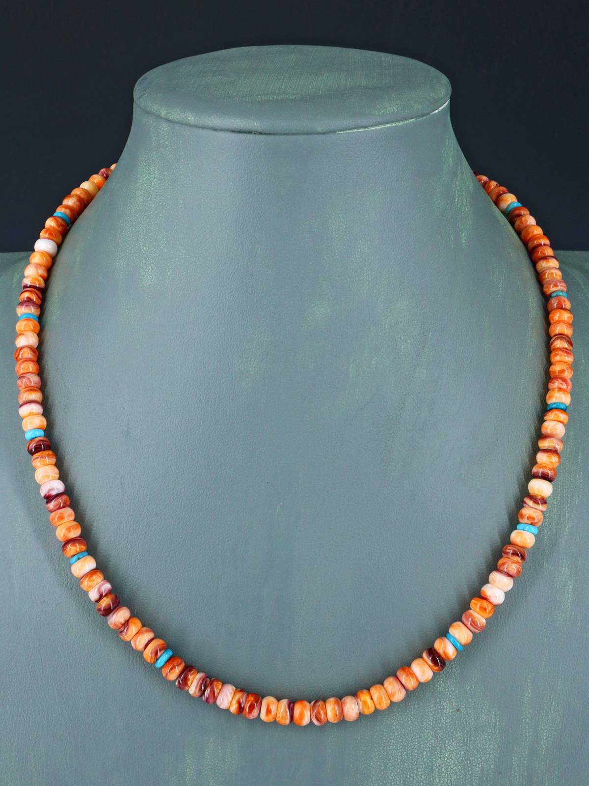 Navajo Single Strand Spiny Oyster and Turquoise Necklace