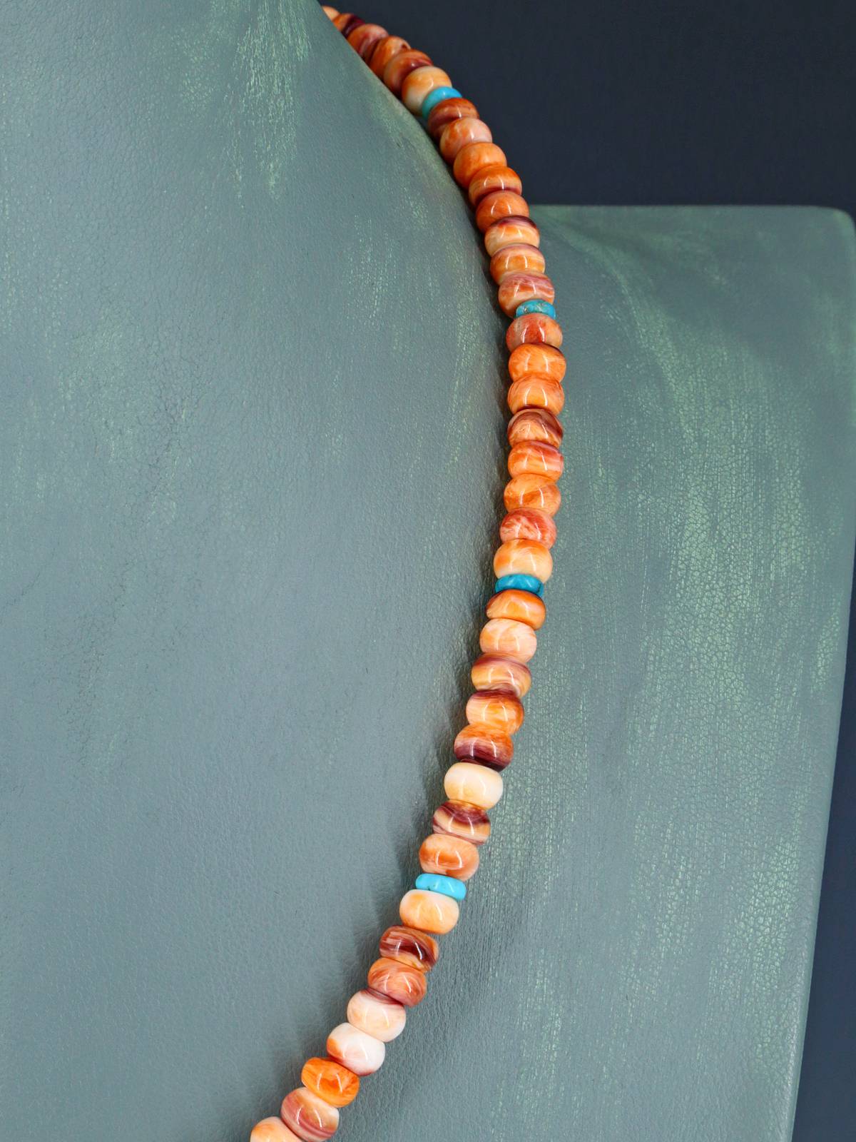 Navajo Single Strand Spiny Oyster and Turquoise Necklace