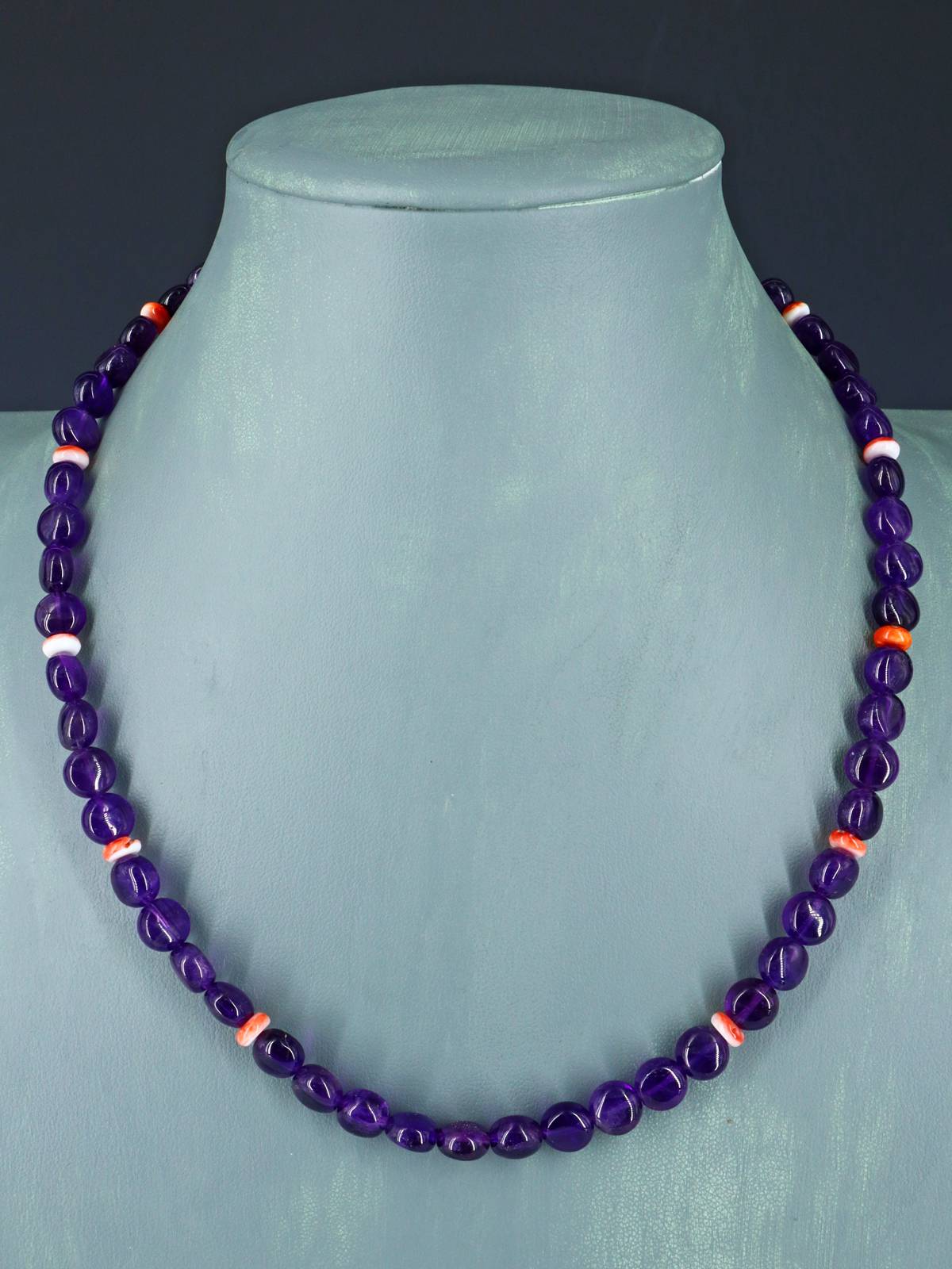 Navajo Single Strand Amethyst and Spiny Oyster Necklace