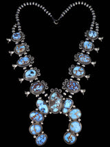 Navajo Sterling Silver Golden Hill Turquoise Squash Blossom Necklace - PuebloDirect.com