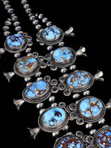 Navajo Sterling Silver Golden Hill Turquoise Squash Blossom Necklace - PuebloDirect.com