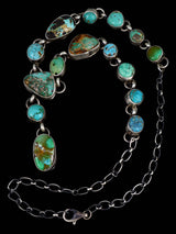Native American Sterling Silver Blue and Green Turquoise Lariat Necklace - PuebloDirect.com