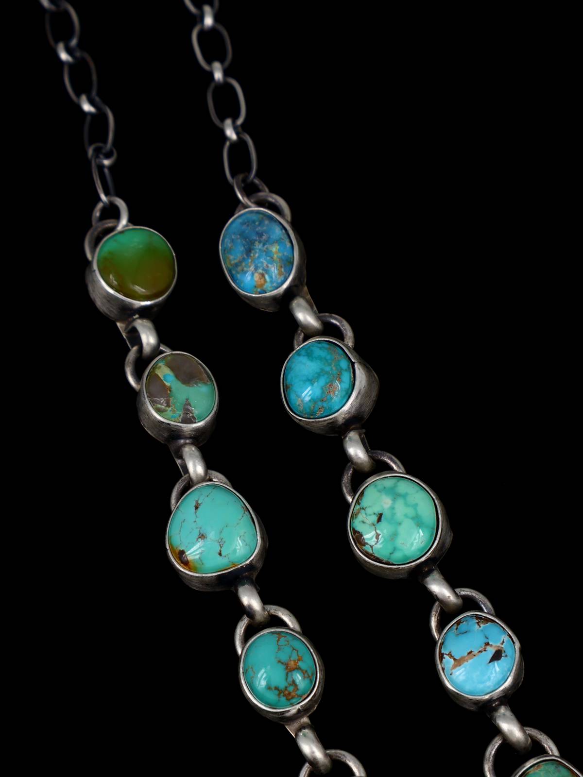 Native American Sterling Silver Blue and Green Turquoise Lariat Necklace - PuebloDirect.com