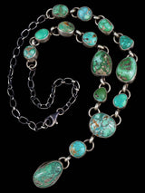 Native American Sterling Silver Carico Turquoise Lariat Necklace - PuebloDirect.com