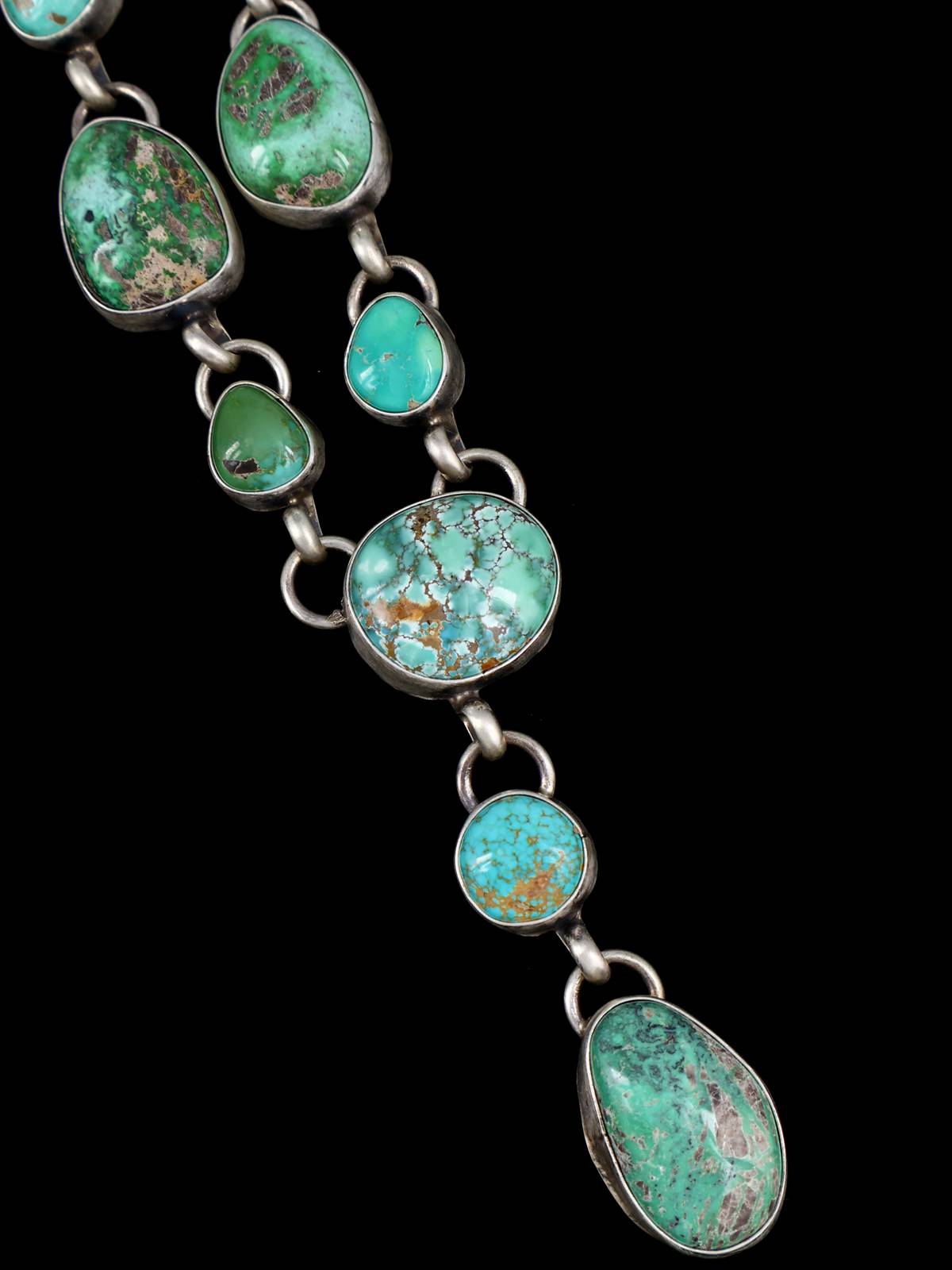 Native American Sterling Silver Carico Turquoise Lariat Necklace - PuebloDirect.com