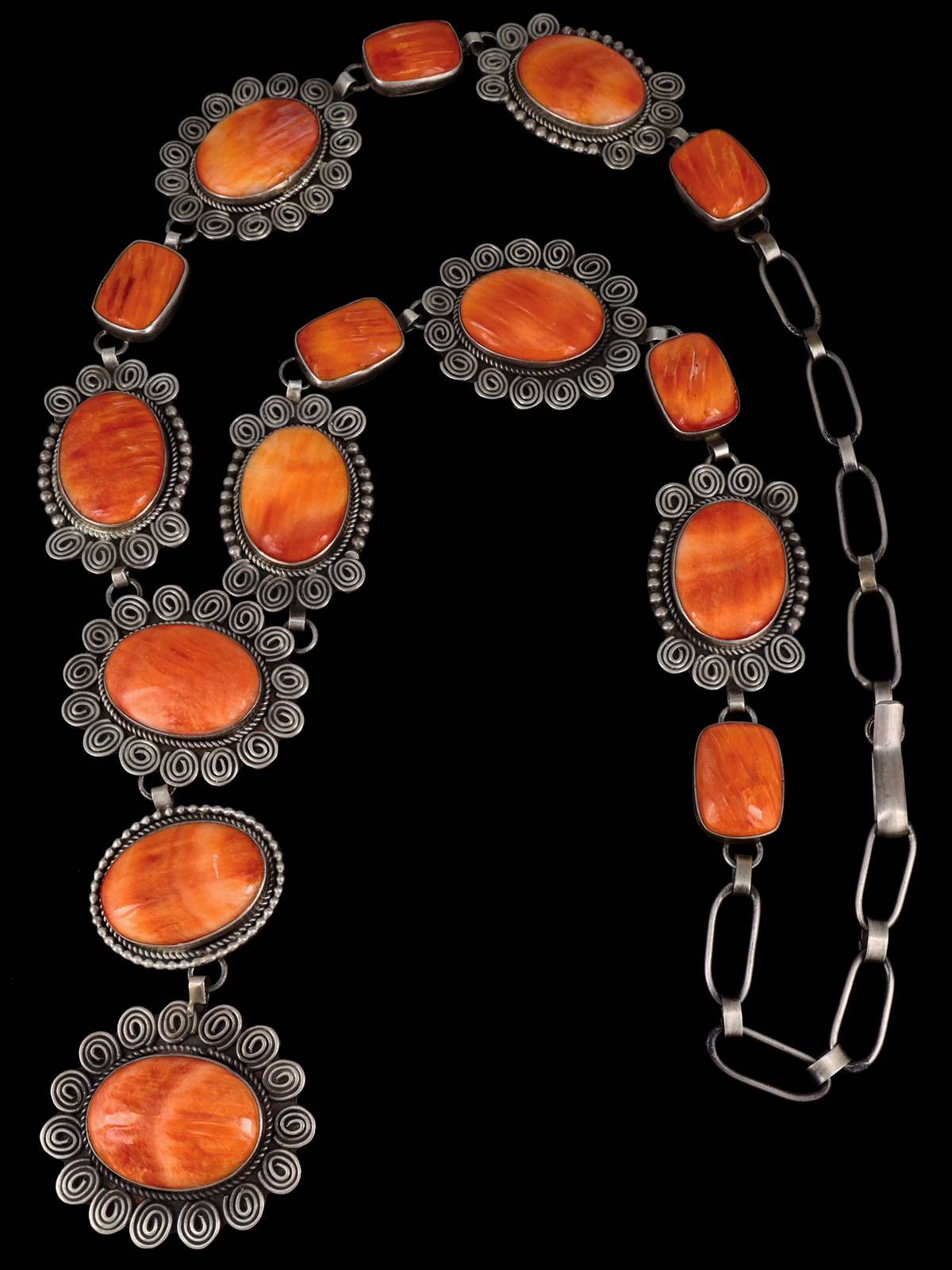 Native American Jewelry Orange Spiny Oyster Lariat Y Necklace