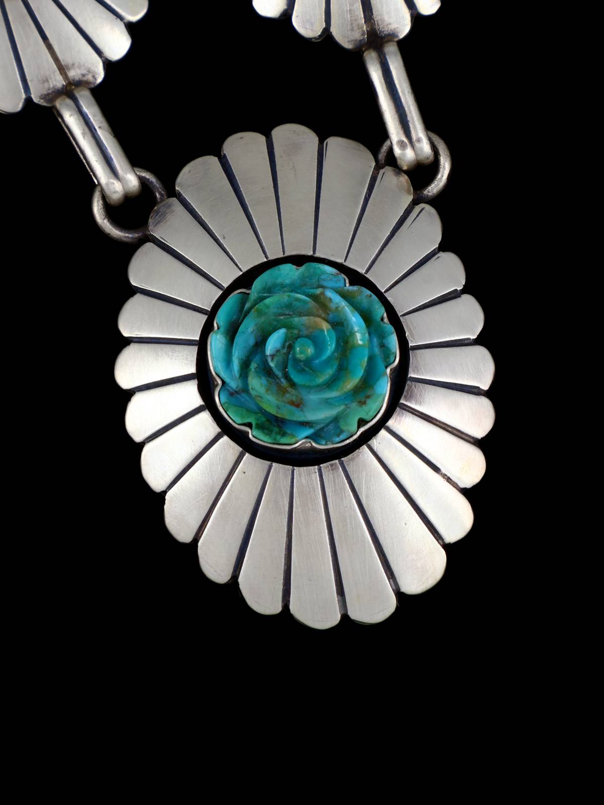 Navajo Jewelry Turquoise Carved Flowers Choker Necklace - PuebloDirect.com