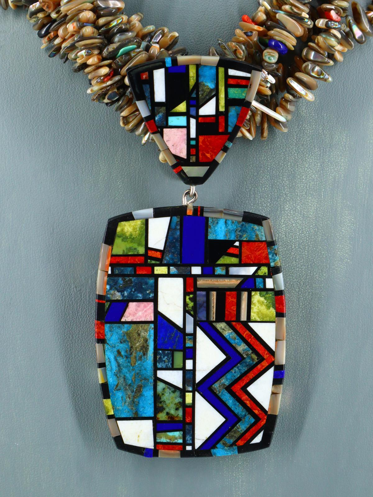 Native American Santo Domingo Mosaic Inlay Abalone Shell Necklace - PuebloDirect.com