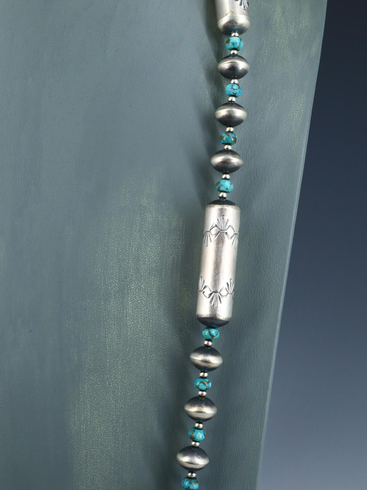 Native American Sterling Silver Navajo Turquoise and Bead Necklace Set - PuebloDirect.com