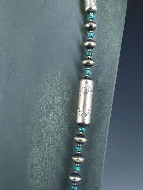 Native American Sterling Silver Navajo Turquoise and Bead Necklace Set - PuebloDirect.com