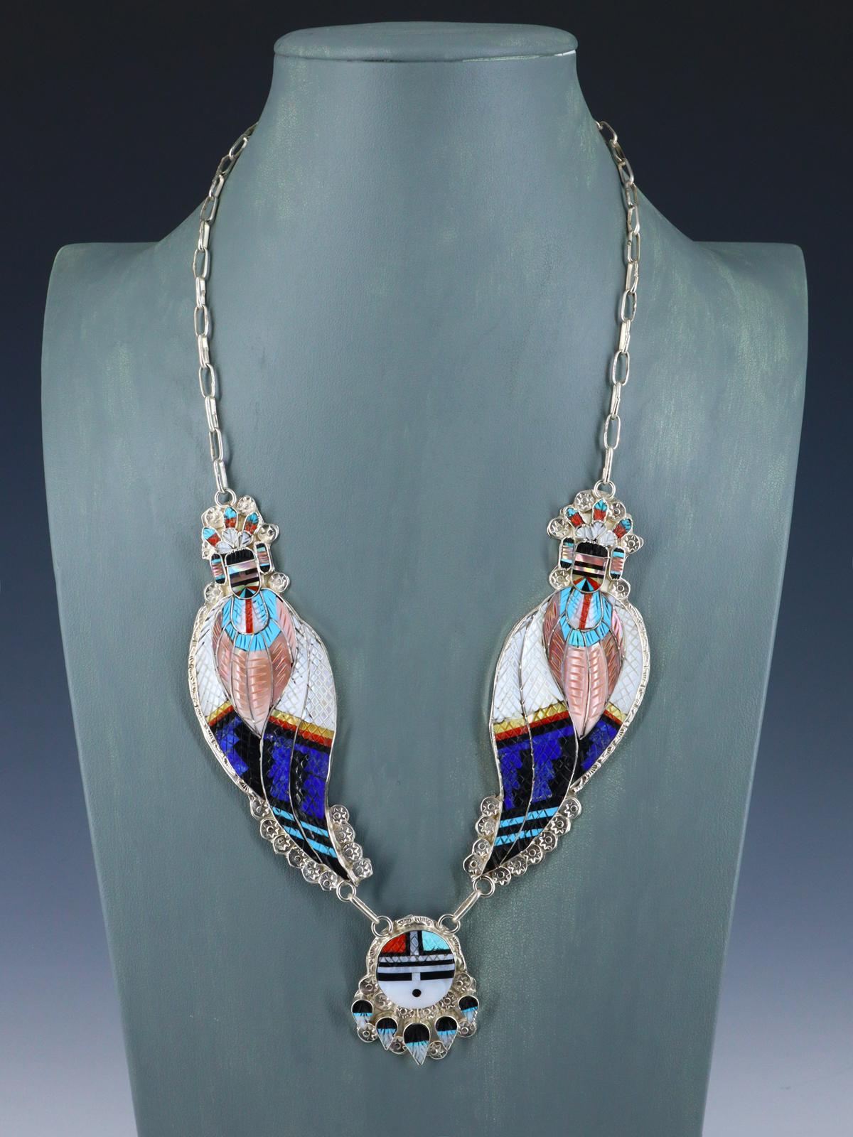 Sterling Silver Zuni Inlay Corn Maiden Necklace and Earrings Set