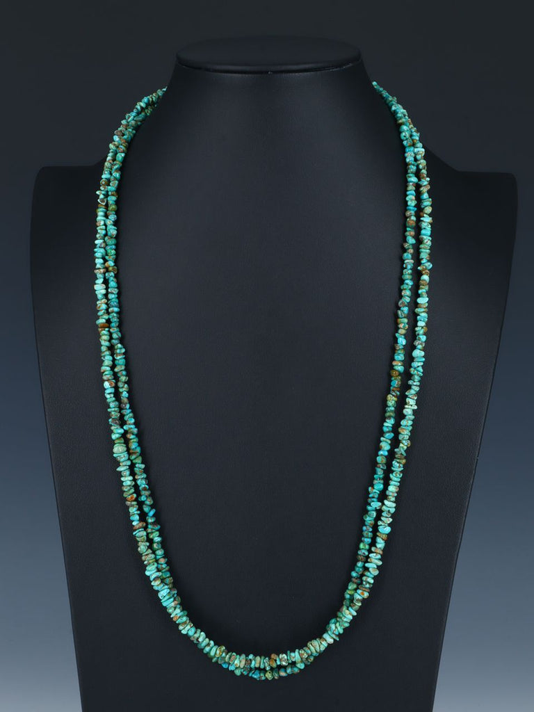 27" Native American Double Strand Carico Lake Turquoise Necklace - PuebloDirect.com
