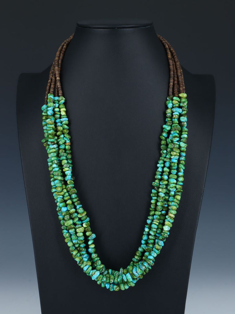 Native American Jewelry Five Strand Sonoran Gold Turquoise Necklace - PuebloDirect.com