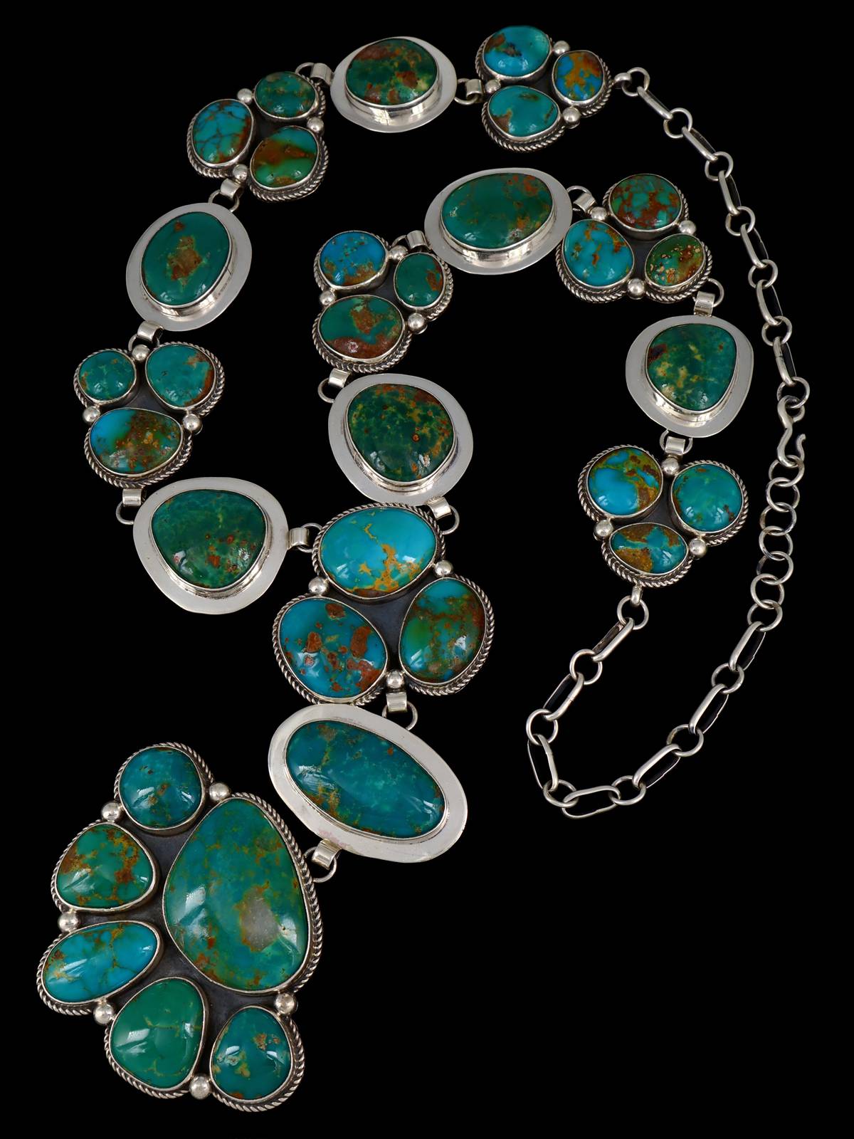 Native American Sterling Silver Royston Turquoise Lariat Necklace - PuebloDirect.com