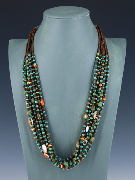 Native American Jewelry Turquoise and Spiny Oyster Necklace - PuebloDirect.com