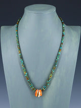 Native American Graduated Turquoise and Spiny Oyster Necklace - PuebloDirect.com