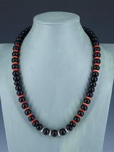 Santo Domingo Single Strand Onyx and Apple Coral Necklace - PuebloDirect.com