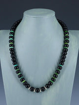 Santo Domingo Single Strand Onyx and Turquoise Necklace - PuebloDirect.com