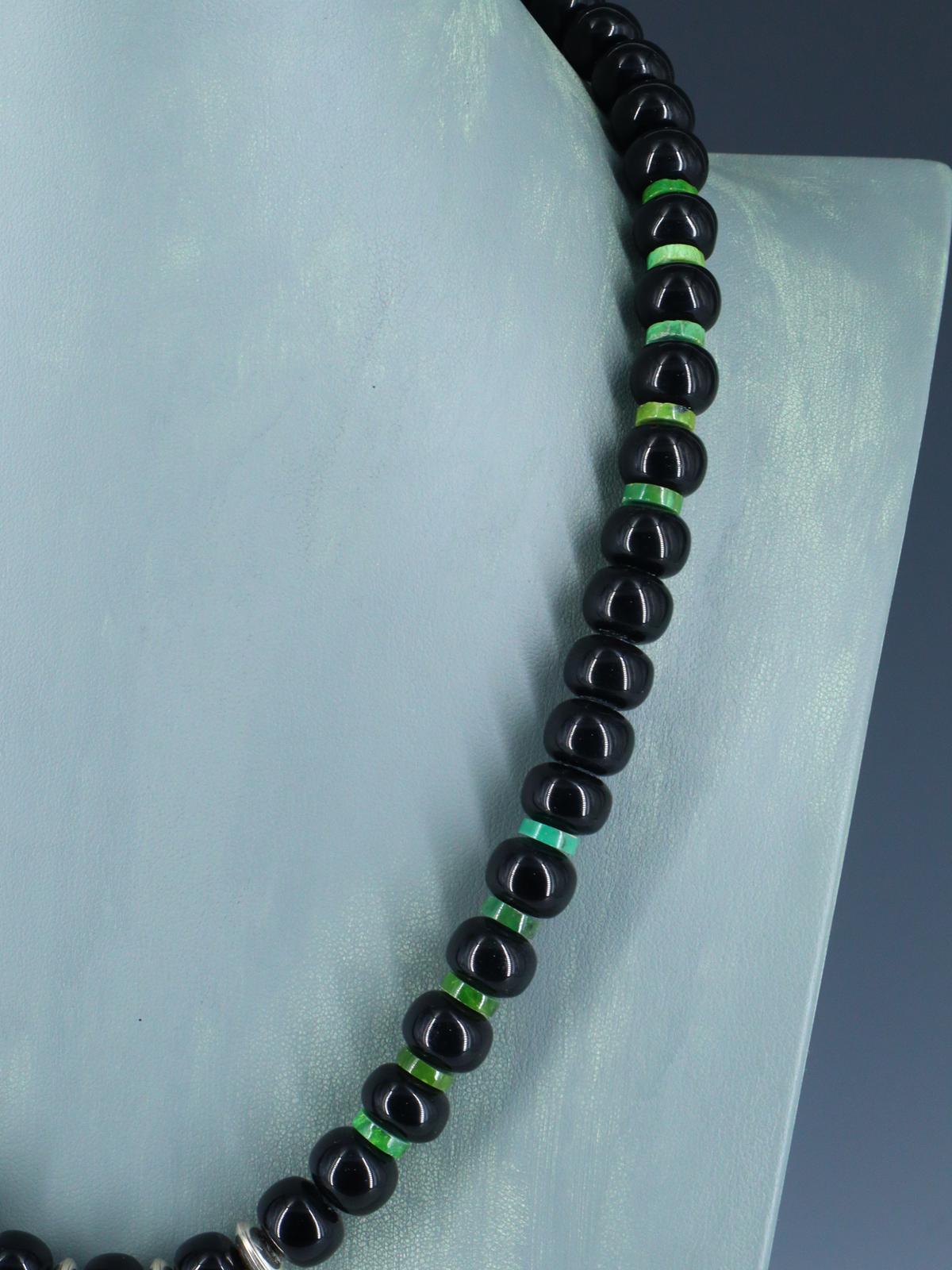 Santo Domingo Single Strand Onyx and Turquoise Necklace - PuebloDirect.com