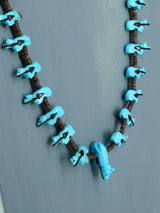 Native American Carved Zuni Fetish Turquoise Bear Necklace - PuebloDirect.com