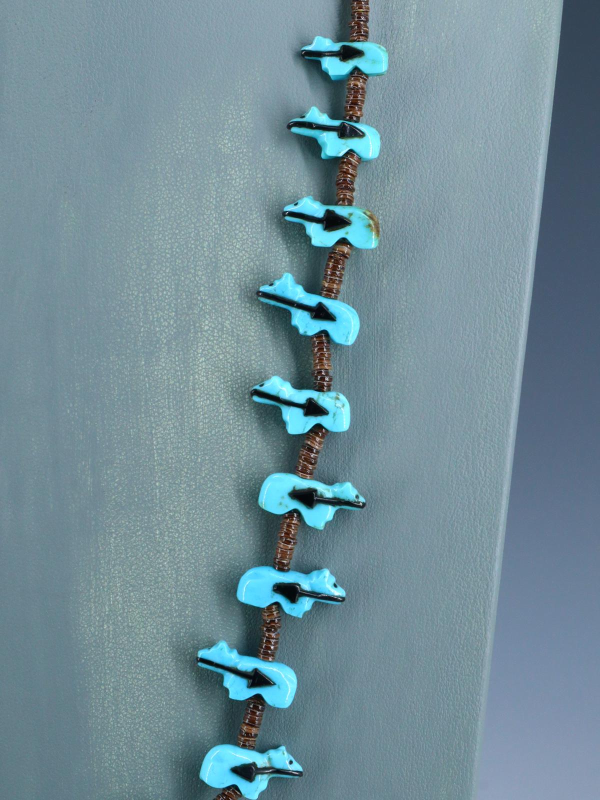 Native American Carved Zuni Fetish Turquoise Bear Necklace - PuebloDirect.com