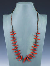 Native American Coral Zuni Fetish Carved Bird Necklace - PuebloDirect.com