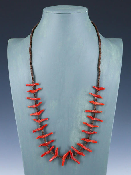 Native American Coral Zuni Fetish Carved Bird Necklace - PuebloDirect.com